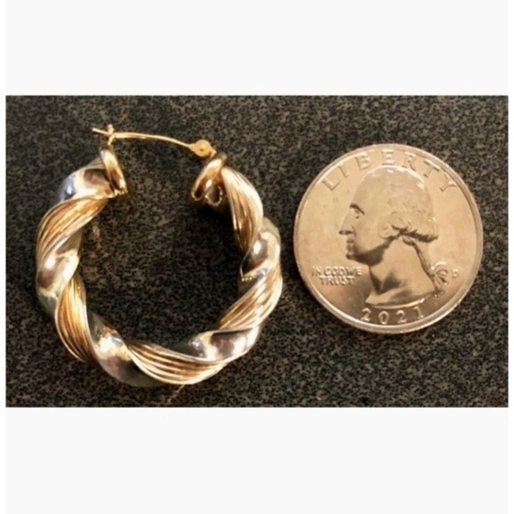 Peter Brams 14K Gold Hoops Twisted Rope Design 925 Sterling Silver - Picture 15 of 16